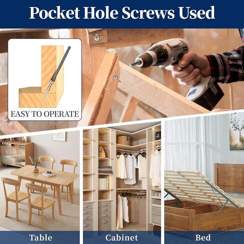 Pocket Hole Screws 2-1/2 Inch, Goobetter Pocket Screws #8 x 2-1/2" 600 Pcs, Washer Head with Square Drive, Coarse Thread Wood Screws, Zinc Plated, for Indoor Use, 100MM Drive Bit Included in Kuwait