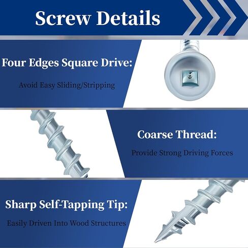 Pocket Hole Screws 2-1/2 Inch, Goobetter Pocket Screws #8 x 2-1/2" 600 Pcs, Washer Head with Square Drive, Coarse Thread Wood Screws, Zinc Plated, for Indoor Use, 100MM Drive Bit Included in Kuwait