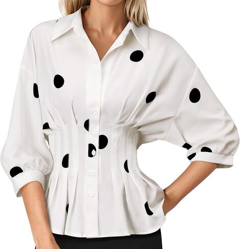 بلوزة بيبلوم نسائية بطيات 3/4 كم وأزرار للأسفل وقميص خصر مناسب مناسب للمكتب أثناء النهار in Kuwait