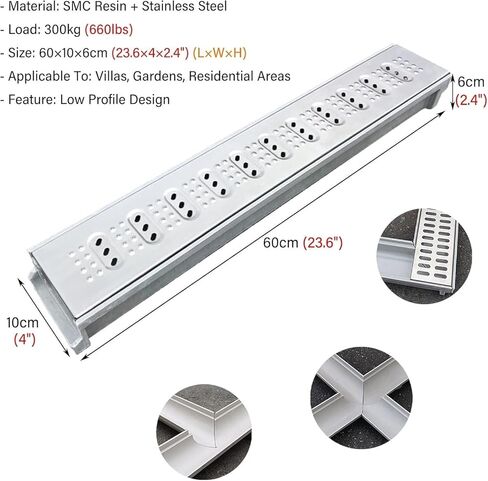 Channel Drain, Drainage Grates for Yard Driveway Walkway Floor, Trough Cover Plate Trench Low Profile Durable in Saudi Arabia
