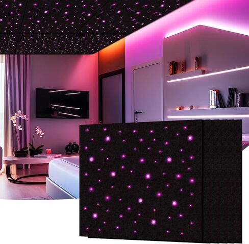 ألواح إسفنجية ذاتية اللصق مقاومة للصوت للجدران، لوحات صوتية مقاس 48 بوصة × 48 بوصة مع ضوء النجوم من الألياف الضوئية، لوحات جدارية أنيقة عازلة للصوت تمتص أضواء الألياف الضوئية المتلألئة بالضوضاء - 4 عبوات in Kuwait