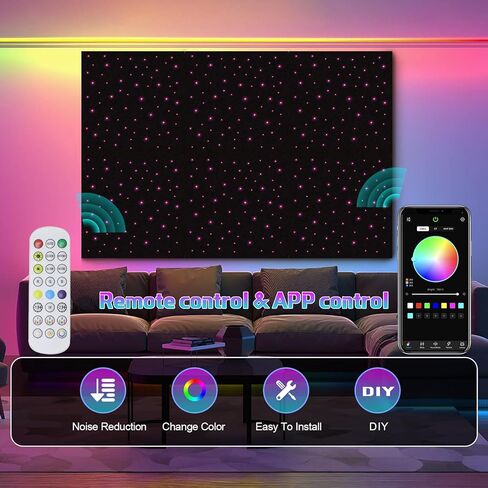 ألواح إسفنجية ذاتية اللصق مقاومة للصوت للجدران، لوحات صوتية مقاس 48 بوصة × 48 بوصة مع ضوء النجوم من الألياف الضوئية، لوحات جدارية أنيقة عازلة للصوت تمتص أضواء الألياف الضوئية المتلألئة بالضوضاء - 4 عبوات in Kuwait