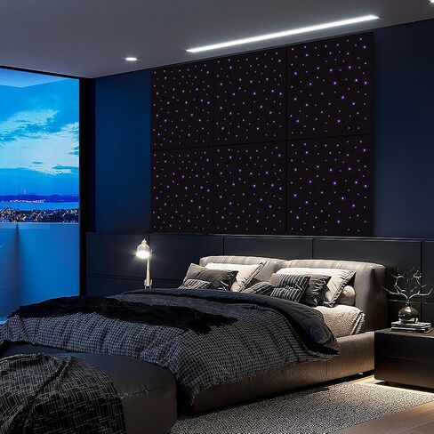 ألواح إسفنجية ذاتية اللصق مقاومة للصوت للجدران، لوحات صوتية مقاس 48 بوصة × 48 بوصة مع ضوء النجوم من الألياف الضوئية، لوحات جدارية أنيقة عازلة للصوت تمتص أضواء الألياف الضوئية المتلألئة بالضوضاء - 4 عبوات in Kuwait