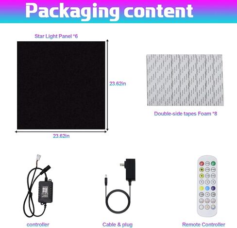 ألواح إسفنجية ذاتية اللصق مقاومة للصوت للجدران، لوحات صوتية مقاس 48 بوصة × 48 بوصة مع ضوء النجوم من الألياف الضوئية، لوحات جدارية أنيقة عازلة للصوت تمتص أضواء الألياف الضوئية المتلألئة بالضوضاء - 4 عبوات in Kuwait