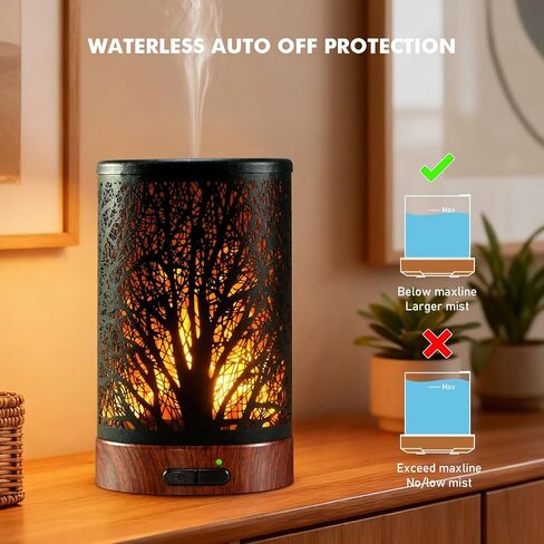 Aromatherapy Essential Oil Diffuser for Home - 100ml Black Ultrasonic Diffuser with Dynamic Flame Light, Metal Cool Mist Aroma Diffuser for Essential Oils & Auto Shut-Off Protection in Saudi Arabia