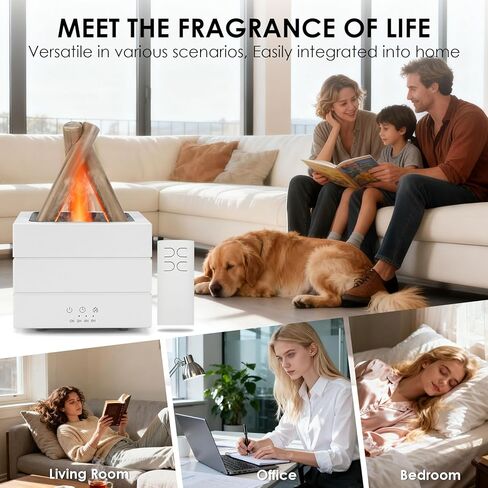 موزع روائح الزيوت العطرية Bonfire، 280 مل بالموجات فوق الصوتية وامض مع 7 مصابيح LED ملونة، جهاز ترطيب عن بعد ومؤقت، ناشر نار المخيم لغرفة النوم واليوجا وديكور المنزل والمكتب in Kuwait