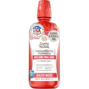 غسول الفم وقرحة الفم من جوروناندا - تخفيف سريع المفعول لتهيج الفم والجروح وعدم الراحة في اللثة - شطف الفم ببيروكسيد الهيدروجين بنسبة 1.5% - خالي من الكحول، نعناع شتوي، 16 أونصة in Kuwait