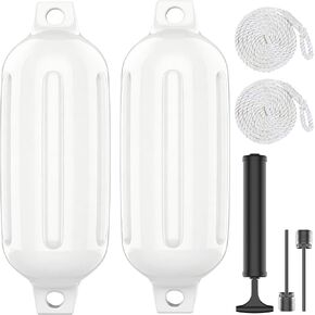 Boat Fenders 2 Pack,for Docking, Inflatable Cylindrical Twin Eye Ribbed Comes with Ropes Boat Fenders in Kuwait