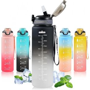 Sports Water Bottle with Straw,32 OZ Water Bottles with Time Marker for Boys and Girls,Simple Modern Water Bottle Plastic Leakproof Bpa Free,Waterbottle for Adults,School,Gym,Outdoor in Saudi Arabia