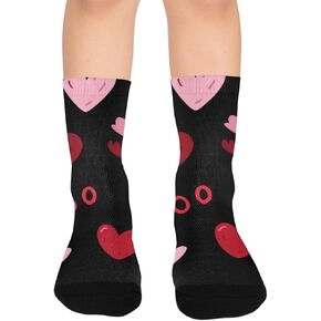 جوارب للمشي لمسافات طويلة بنمط قلب أحمر أسود - جوارب شتوية سميكة دافئة للأولاد والبنات الصغار للمدرسة، والارتداء اليومي والأنشطة الخارجية in Kuwait