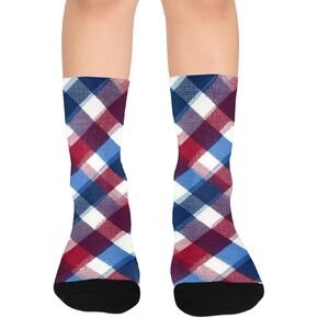 Classic Plaid Grid Blue Hiking Socks - Toddler Boys & Girls Warm Thick Thermal Winter Crew Socks for School, Daily Wear & Outdoor Activities in Kuwait