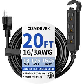 سلك تمديد خارجي بطول 15 قدمًا و3 منافذ مقاوم للماء، سلك تمديد مؤرض مع منافذ متعددة، شريط طاقة 16/3 AWG 3 شقوق للحديقة والفناء والتخييم، 13 أمبير 125 فولت 1625 وات، مدرج في قائمة ETL، أسود in Kuwait