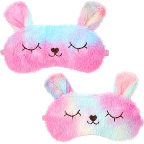 Plush Eye Mask, 2 Pcs Cute Rabbit Kids Sleep Mask Soft Colorful Kids Eye Mask for Sleeping Comfortable Funny Animal Eyeshade Cover for Women Girls Home Travel Nap Sleepover Party in Saudi Arabia