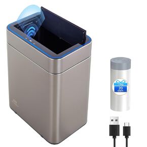 zyz Kitchen Trash Can 13 Gallon / 50L, Automatic Touchless Sensor Garbage Can with Butterfly Lid, USB Rechargeable 2400mAh Battery, Stainless Steel Soft-Close Trash Bin for Home (20 Count Trash Bags) in Saudi Arabia