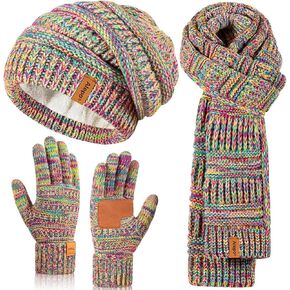 Winter Beanie Hat Scarf Gloves Set for Women, Slouchy Beanie Long Scarf Touchscreen Gloves, Warm 3 in 1 Christmas Gift Set in Kuwait