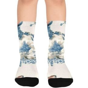 جوارب زرقاء للمشي لمسافات طويلة بتصميم أرنب الأزهار - جوارب شتوية حرارية سميكة دافئة للأولاد والبنات للمدرسة، والارتداء اليومي والأنشطة الخارجية in Kuwait