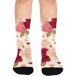 Retro Leaf Roses Pink Hiking Socks - Toddler Boys & Girls Warm Thick Thermal Winter Crew Socks for School, Daily Wear & Outdoor Activities in Kuwait