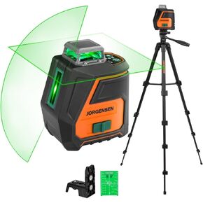 JORGENSEN 360° Laser Level with Tripod, 100 FT Rechargeable Self Leveling Cross Line Laser Leveler Tool with Magnetic Base, Wide Angle Green Laser Level for Picture Hanging, Floor Tile, Construction in Kuwait