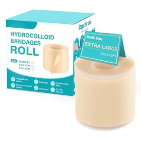 Upgraded 2in*16ft Hydrocolloid Roll for Wound Care, Hydrocolloid Patch Large Bandages with Self-Adhesive, Ultra Absorbent, Flexible, Waterproof, DIY Size, First Aid Kit Essential in Saudi Arabia