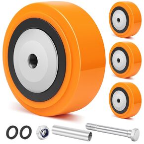 5'' x 2'' Heavy Duty Replacement Wheels, 1/2'' Bore Thick Polyurethane Wheels on Polyolefin Core with Roller Bearing, Non-Marking Wheels 3200 LBS Capacity, Use for Cabinet, Trucks(4 Pack) in Kuwait