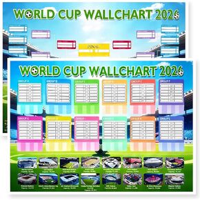 Edussy 2PCS world cup bracket poster 2026, 33"×23.6" World Cup 2026 Merchandise Tournament Party Decorations Schedule Wall Chart for Soccer Fans Gifts Soccer Match Decor in Kuwait