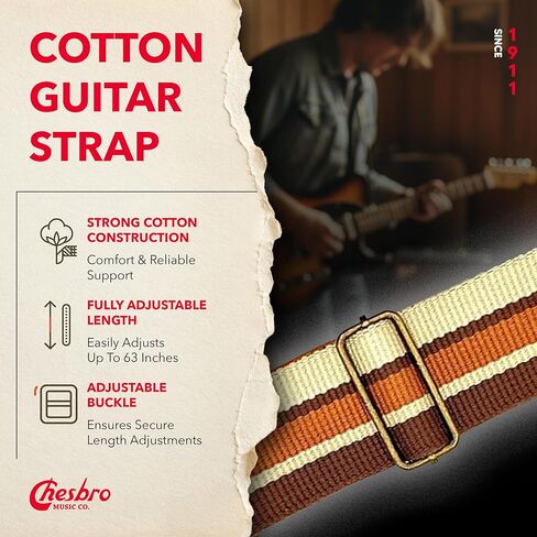 CMC Cotton Guitar Strap for Acoustic, Electric, Bass Instrument, Soft, with Brass Adjustable Buckle, 2" Wide, 63" Long in Saudi Arabia