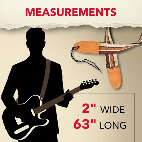 CMC Cotton Guitar Strap for Acoustic, Electric, Bass Instrument, Soft, with Brass Adjustable Buckle, 2" Wide, 63" Long in Saudi Arabia