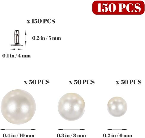 Clear Cake Stand 150pcs Pearl Rivet Studs, White Pearls Beads for DIY Crafts Hats Shoes Clothes Bags Skirt Bridal Veil - 6mm/8mm/10mm in Saudi Arabia