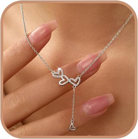 925 Sterling Silver Cubic Zirconia Triple Heart Charm Necklace for Women Cute Dainty Infinity Love Pendant Necklaces Chains Delicate Minimalist Fashion Jewelry to Daughter Mother Christmas Wedding Jewelry Gift in Saudi Arabia