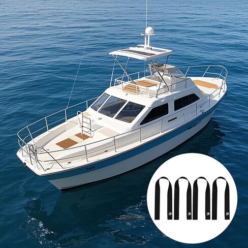 4pcs Pontoon Boat Ladder Straps, Black Imitation Nylon Snap Straps with 8 Screws to Secure The Boat in Its Original Position Practical Pontoon Boat Accessories in Saudi Arabia