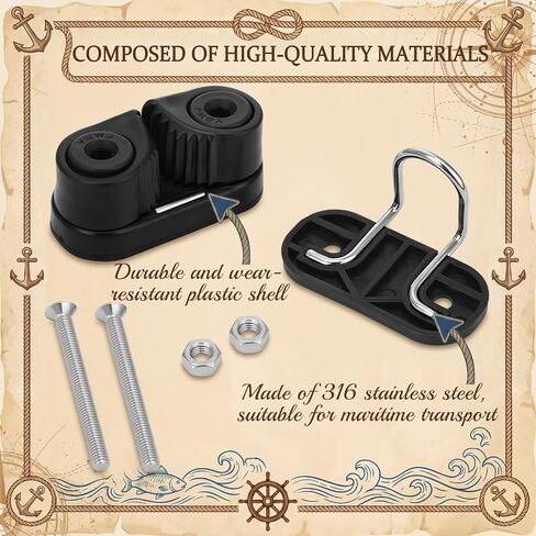 Vicenpal 2 Pcs Cam Cleat with Wire Flaired Leading Ring Cam Cleat Clamp Fit 3mm-15mm Rope 316 Stainless Steel for Sailboat Boat Kayak Canoe Dinghy Quick Rope Threading in Saudi Arabia