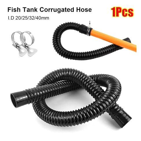 1Pcs I.D 20/25/32/40mm Corrugated Hose Rubber Head Inlet Outlet Hose Aquarium Corrugated Pipe with Clamps Soft Fish Tank Tube(ID 40mm with Clamps) in Saudi Arabia