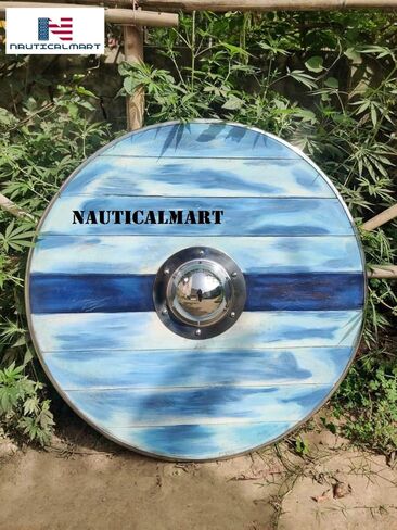 درع الفايكنج الخشبي القديم من Nautical-Mart باللون الأزرق الجليدي - SCA/LARP/Norse/Norway/Antique/Armor in Kuwait