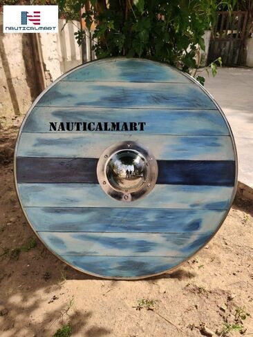 درع الفايكنج الخشبي القديم من Nautical-Mart باللون الأزرق الجليدي - SCA/LARP/Norse/Norway/Antique/Armor in Kuwait
