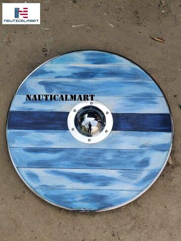 درع الفايكنج الخشبي القديم من Nautical-Mart باللون الأزرق الجليدي - SCA/LARP/Norse/Norway/Antique/Armor in Kuwait
