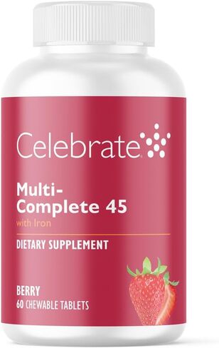 Celebrate Vitamins Multi-Complete 45 فيتامينات متعددة لعلاج السمنة مع حديد قابل للمضغ، 45 مجم حديد، توت الغابة، لمرضى جراحة السمنة، 60 قطعة in Kuwait