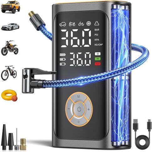 Tire Inflator Portable Air Compressor, 150 PSI Cordless Air Pump for Car Tires, Electric Bike Tire Pump with LED Light and Digital Pressure Gauge for Motorcycle, Auto, Ball, Bicycle in Saudi Arabia