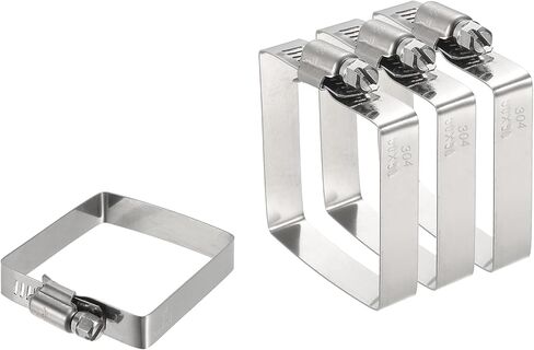 uxcell 4Pcs 304 Stainless Steel Rectangular Hose Clamp, Adjustable 4.3 x 4.1 Inch Square Worm Gear Duct Pipe Tube Clamps for Ducting Bracket Cable Tray Bridge Project Systems, Silver in Saudi Arabia