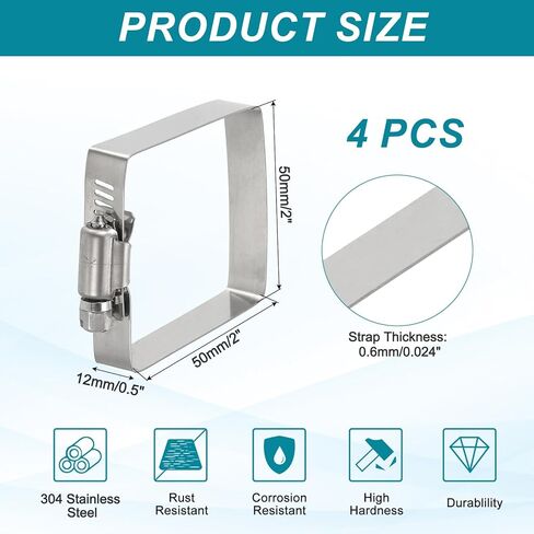 uxcell 4Pcs 304 Stainless Steel Rectangular Hose Clamp, Adjustable 4.3 x 4.1 Inch Square Worm Gear Duct Pipe Tube Clamps for Ducting Bracket Cable Tray Bridge Project Systems, Silver in Saudi Arabia