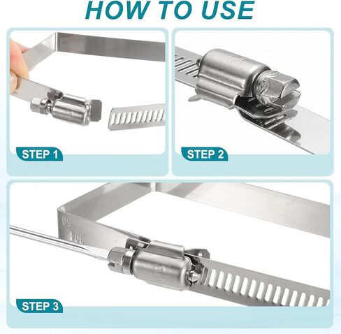 uxcell 4Pcs 304 Stainless Steel Rectangular Hose Clamp, Adjustable 4.3 x 4.1 Inch Square Worm Gear Duct Pipe Tube Clamps for Ducting Bracket Cable Tray Bridge Project Systems, Silver in Saudi Arabia
