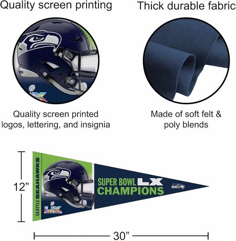 WinCraft Seattle Seahawks Super Bowl LX Champions 12" x 30" Premium Pennant in Saudi Arabia