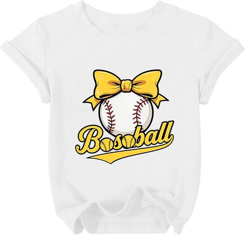 Baseball Shirts Toddler Girls Cute Bow Baseball Team Fan T-Shirt Funny Game Day Short Sleeve Tee Top 3-8 Years in Saudi Arabia