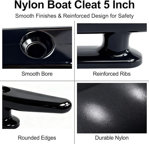 مربط قارب أسود من النايلون مقاس 5 بوصات مع 304 براغي طويلة، وربطات عنق قارب كاياك لربط حبل الكاياك/ربط المربط الصارم، والقوارب الصغيرة 12-16 قدم، والزوارق والزلاجات النفاثة - 4 عبوات in Kuwait