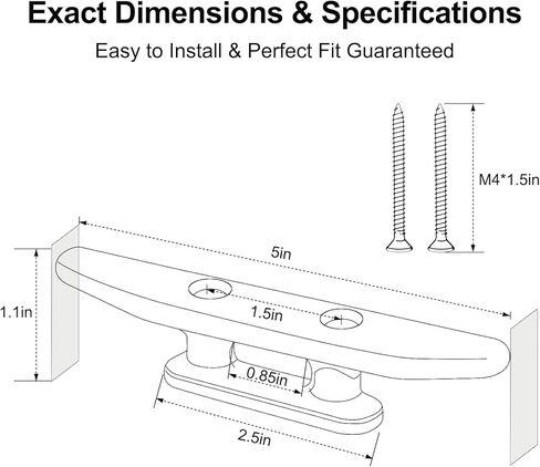 مربط قارب أسود من النايلون مقاس 5 بوصات مع 304 براغي طويلة، وربطات عنق قارب كاياك لربط حبل الكاياك/ربط المربط الصارم، والقوارب الصغيرة 12-16 قدم، والزوارق والزلاجات النفاثة - 4 عبوات in Kuwait