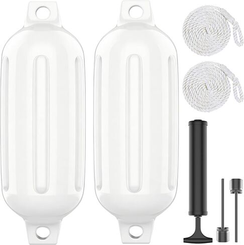 Boat Fenders 2 Pack,for Docking, Inflatable Cylindrical Twin Eye Ribbed Comes with Ropes Boat Fenders in Kuwait