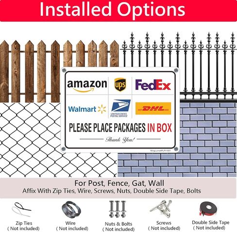 Package Delivery Sign - Please Place Packages in Box. 10x7 Inch Rust-Free Reflective Aluminum, Weatherproof & Fade Resistant Parcel Instruction Sign for Home, Apartment, Office, Easy to Install in Saudi Arabia