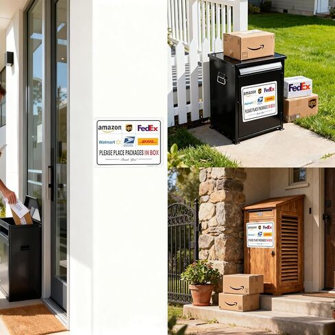 Package Delivery Sign - Please Place Packages in Box. 10x7 Inch Rust-Free Reflective Aluminum, Weatherproof & Fade Resistant Parcel Instruction Sign for Home, Apartment, Office, Easy to Install in Saudi Arabia