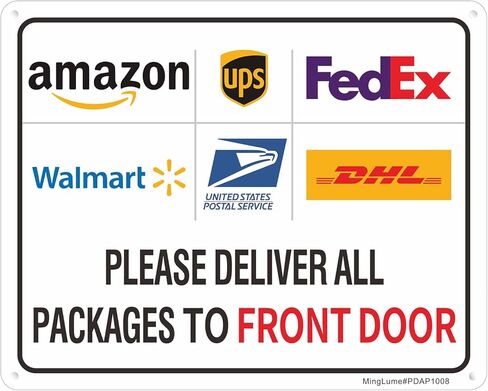 Package Delivery Sign - Please Place Packages in Box. 10x7 Inch Rust-Free Reflective Aluminum, Weatherproof & Fade Resistant Parcel Instruction Sign for Home, Apartment, Office, Easy to Install in Saudi Arabia