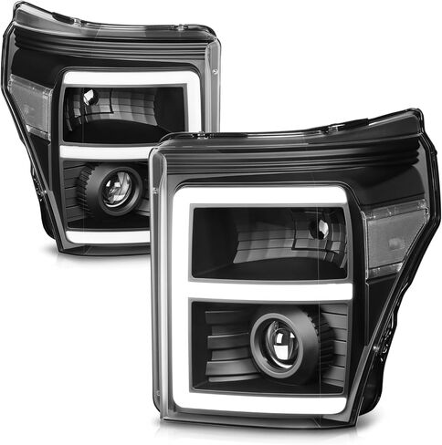 Auto Dynasty Headlights Assembly Compatible with 2011-2016 Ford F250 F350 F450 F550 Super Duty, E-Styling 3D LED DRL Projector Headlamps, Driver and Passenger Side, Chrome Housing Amber Corner in Saudi Arabia