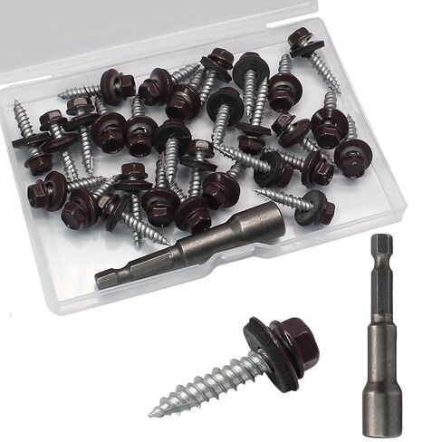 Biaungdo 60 Pack Metal Roofing Screws #10 × 1 Inch, Hex Head Sheet Roof Screws with EPDM Washers with 8mm Hex Socket, Self Starting Metal to Wood Siding Screws, Brown in Saudi Arabia